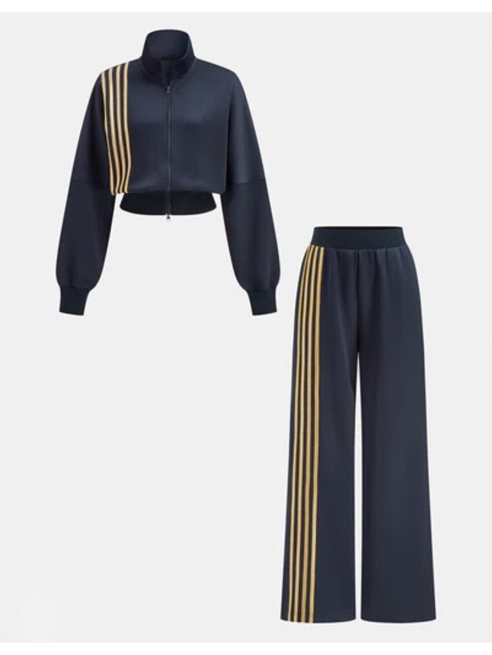 NWT COMMENSE 2 PIECE TRACK SUIT NAVY GOLD STRIPE CROPPED JACKET JOGGER PANTS XS